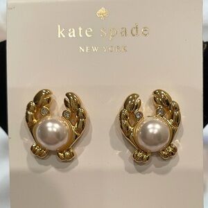 kate spade Gold Pearl Crab Clip/Stud Earrings NWT